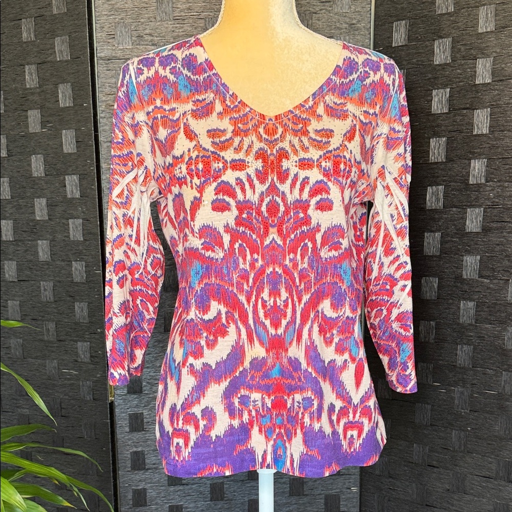 Women's Multicolor V-Neck Chico’s Top Size 1 (Medium) EUC